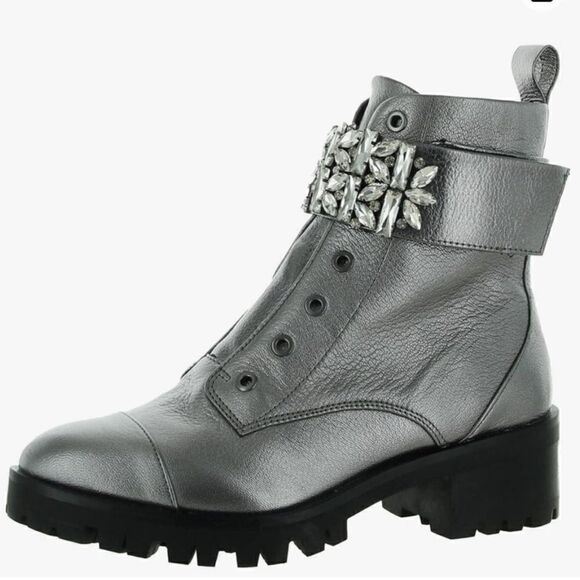 Karl Lagerfeld 6.5 leather silver boots embellished, bling - Picture 1 of 12